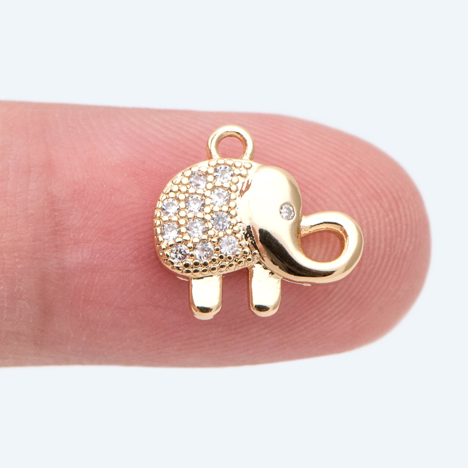 10pcs CZ Paved Gold Tiny Elephant Charm, Real Gold plated Brass, Jewelry Supply (GB-2385)