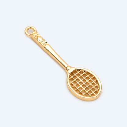 4pcs Gold Tennis Racket Charm, Sports Charm, Miniature Tennis Badminton Racket Pendant(GB-2415)