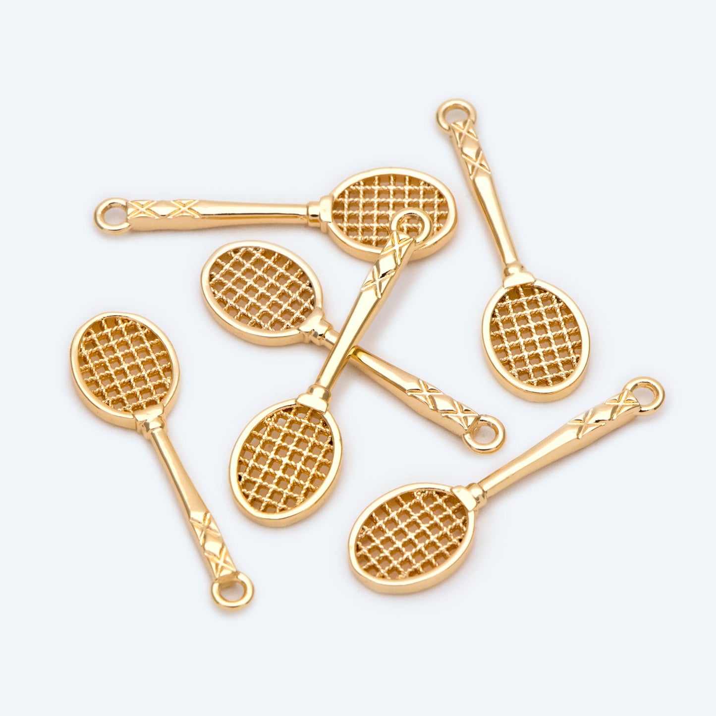 4pcs Gold Tennis Racket Charm, Sports Charm, Miniature Tennis Badminton Racket Pendant(GB-2415)