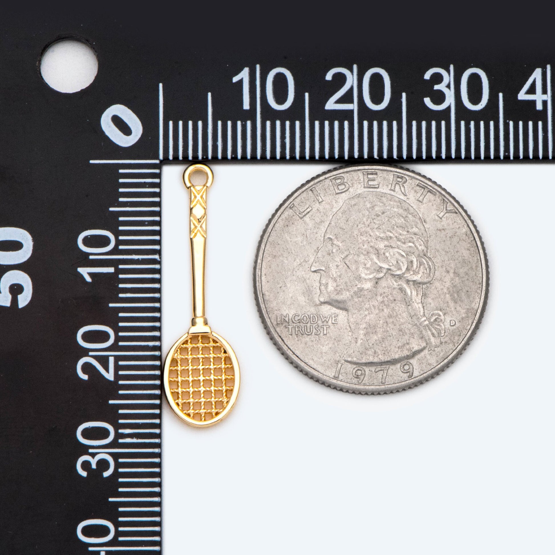 4pcs Gold Tennis Racket Charm, Sports Charm, Miniature Tennis Badminton Racket Pendant(GB-2415)