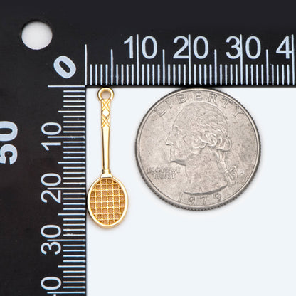 4pcs Gold Tennis Racket Charm, Sports Charm, Miniature Tennis Badminton Racket Pendant(GB-2415)