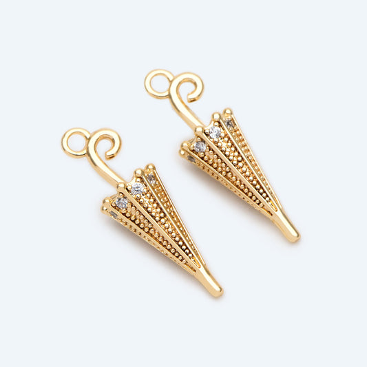 4pcs CZ pave Umbrella Charm, Earring Charm, Jewelry Making Supplies, DIY Material Wholesale (GB-2417)
