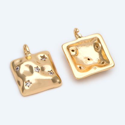 10pcs CZ pave Gold Square Charms, Geometric Pendant, Square Pendant, Metal Charm (GB-2418)
