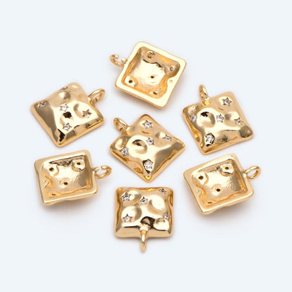 10pcs CZ pave Gold Square Charms, Geometric Pendant, Square Pendant, Metal Charm (GB-2418)