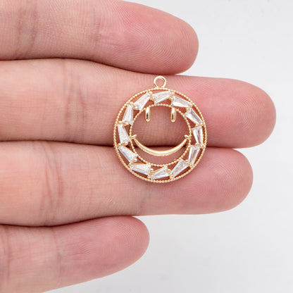 4pcs CZ pave Gold Hammered Smile Face Charm, Jewelry Making, Diy Material, Jewelry Supplies (GB-2421)