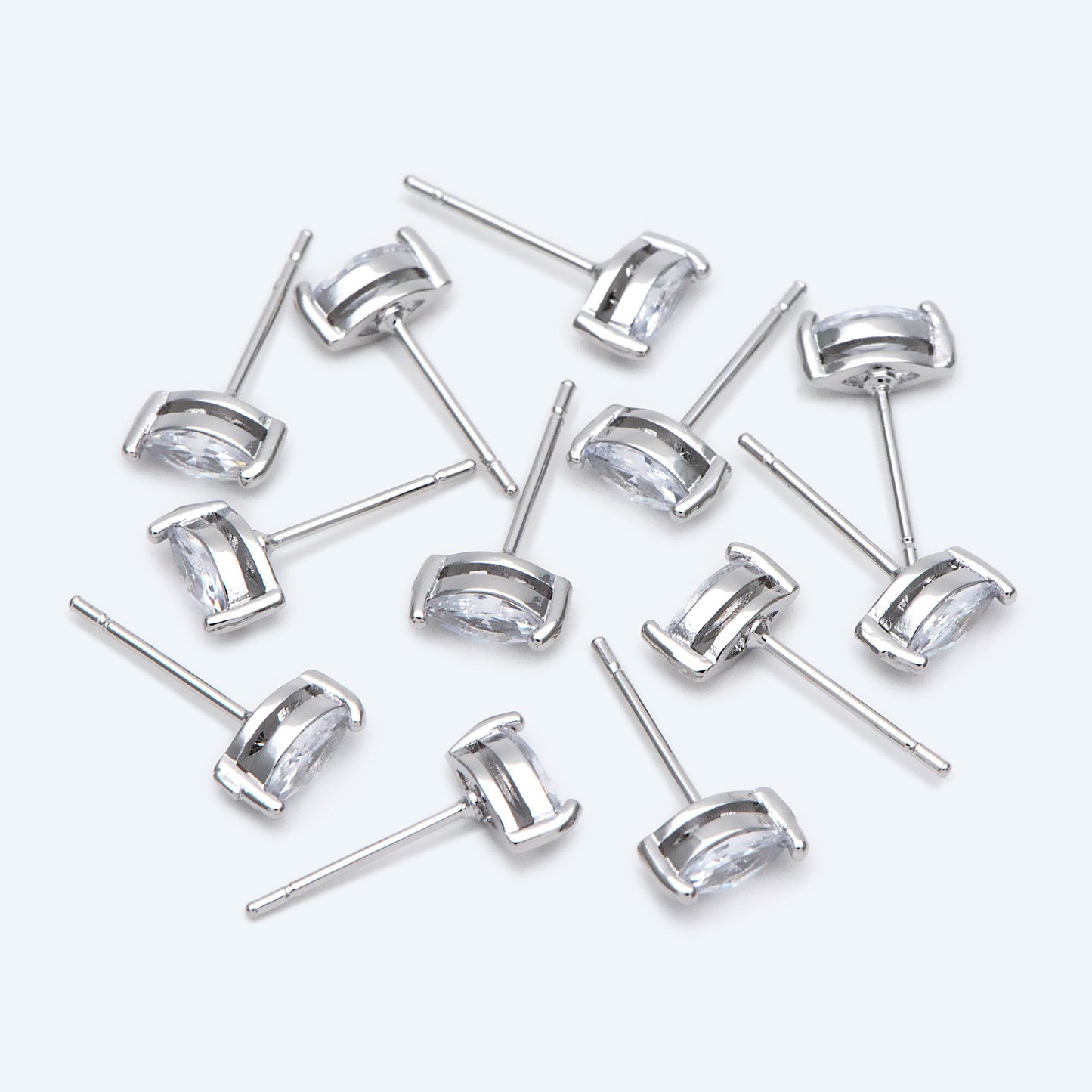 10pcs Marquise CZ Stud Earring 7.2x3.2mm, Gold/ Rhodium Plated Brass Stud Earrings (#GB-2618-A)