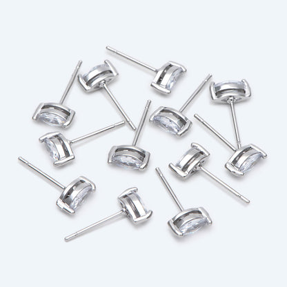 10pcs Marquise CZ Stud Earring 7.2x3.2mm, Gold/ Rhodium Plated Brass Stud Earrings (#GB-2618-A)