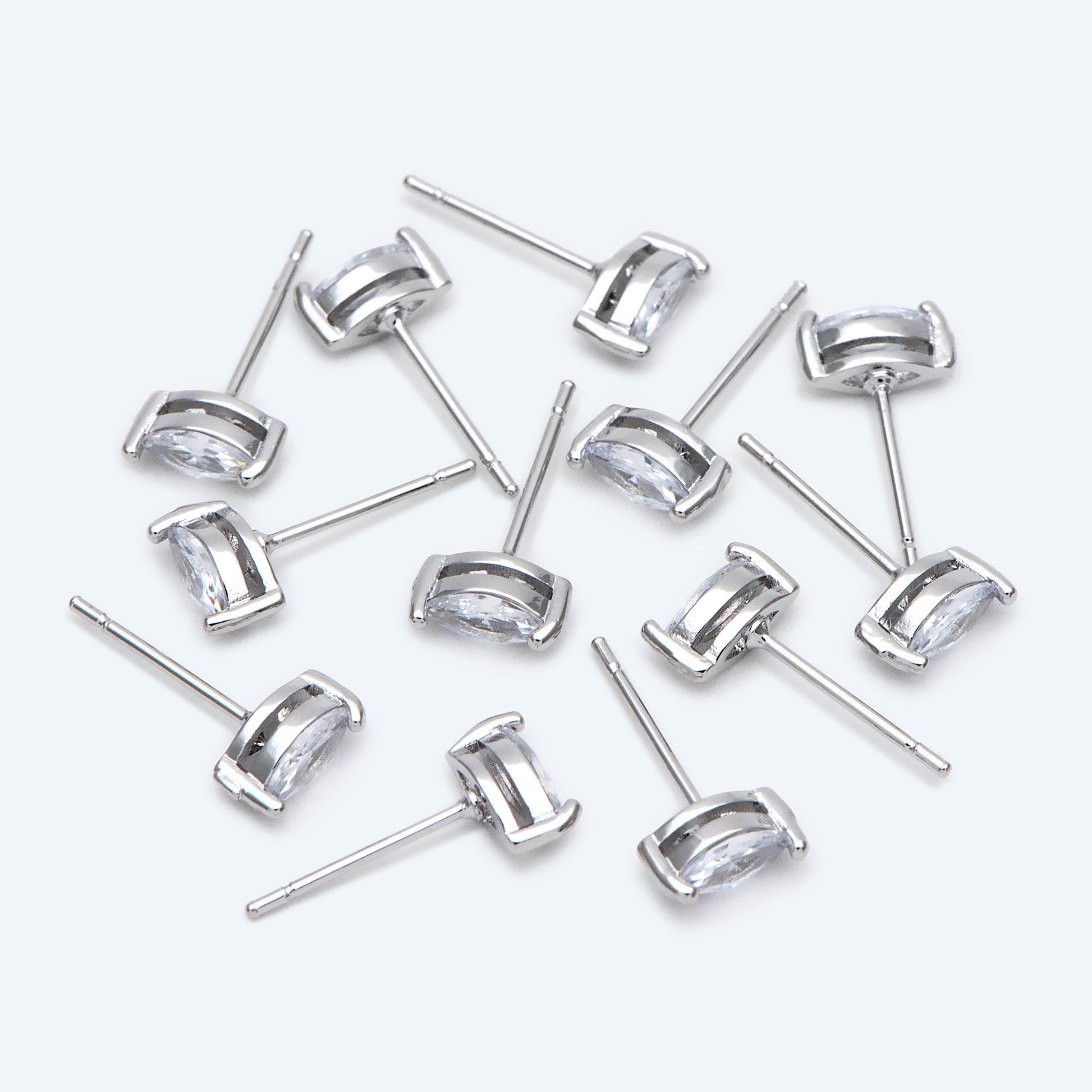 10pcs Marquise CZ Stud Earring 7.2x3.2mm, Gold/ Rhodium Plated Brass Stud Earrings (#GB-2618-A)