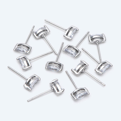 10pcs Marquise CZ Stud Earring 7.2x3.2mm, Gold/ Rhodium Plated Brass Stud Earrings (#GB-2618-A)