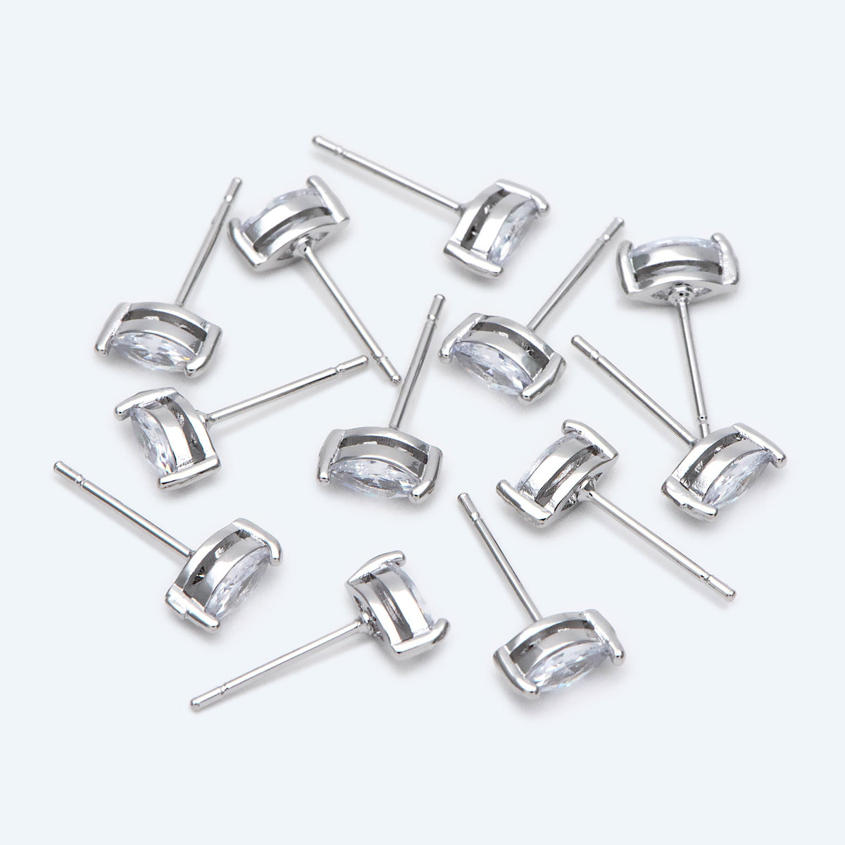 10pcs Marquise CZ Stud Earring 7.2x3.2mm, Gold/ Rhodium Plated Brass Stud Earrings (#GB-2618-A)