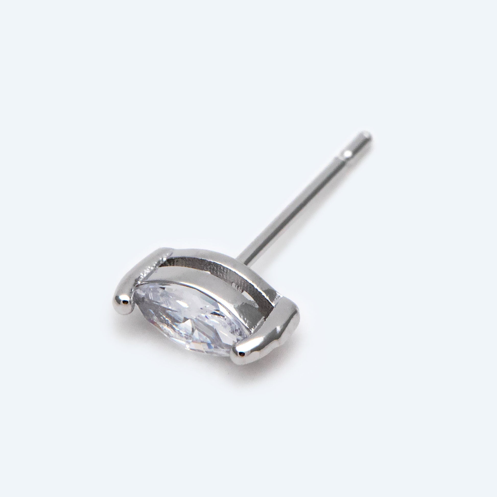 10pcs Marquise CZ Stud Earring 7.2x3.2mm, Gold/ Rhodium Plated Brass Stud Earrings (#GB-2618-A)