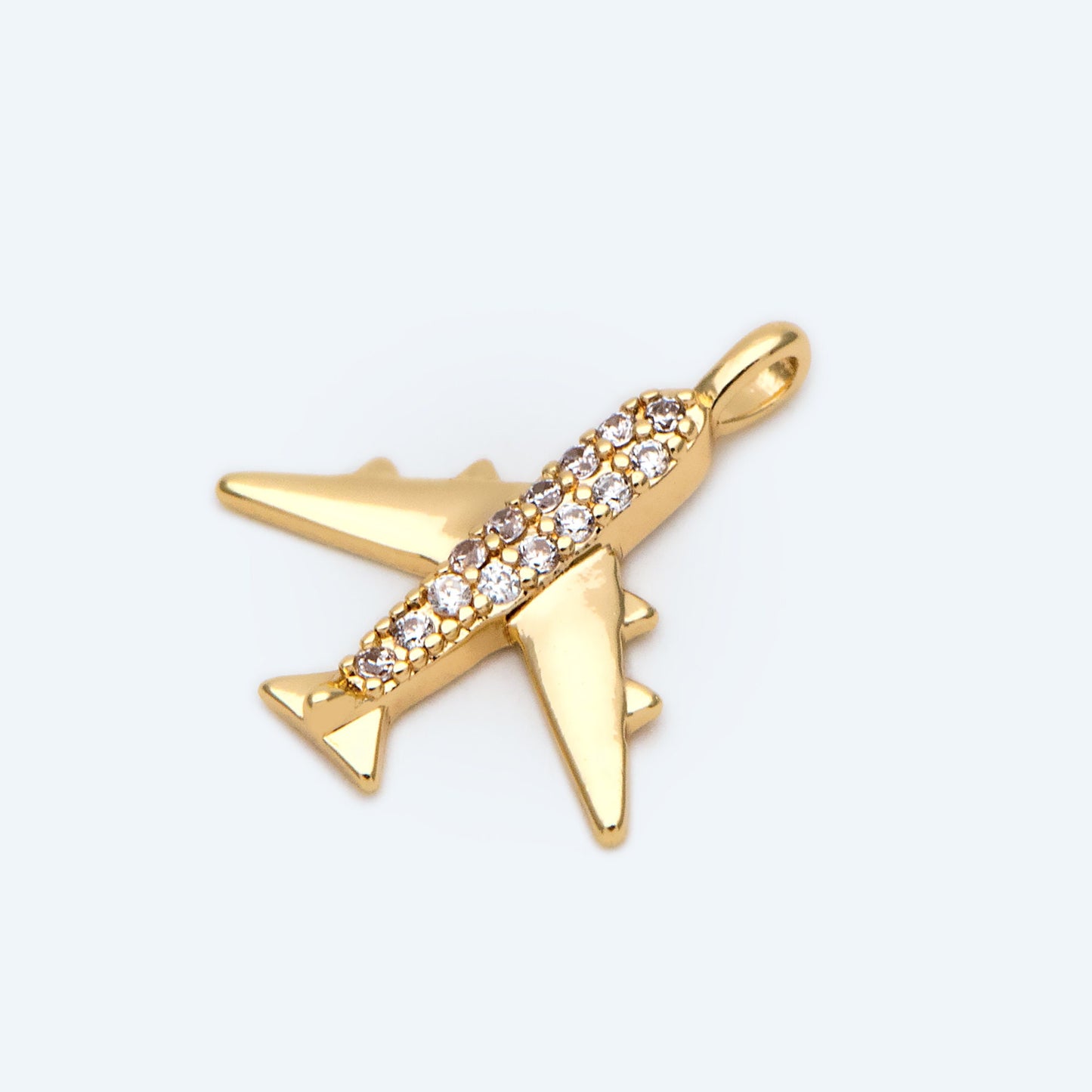 4pcs CZ Pave Airplane Charms 14mm, 18K Gold plated Brass, Mini Plane Pendants (GB-2471)
