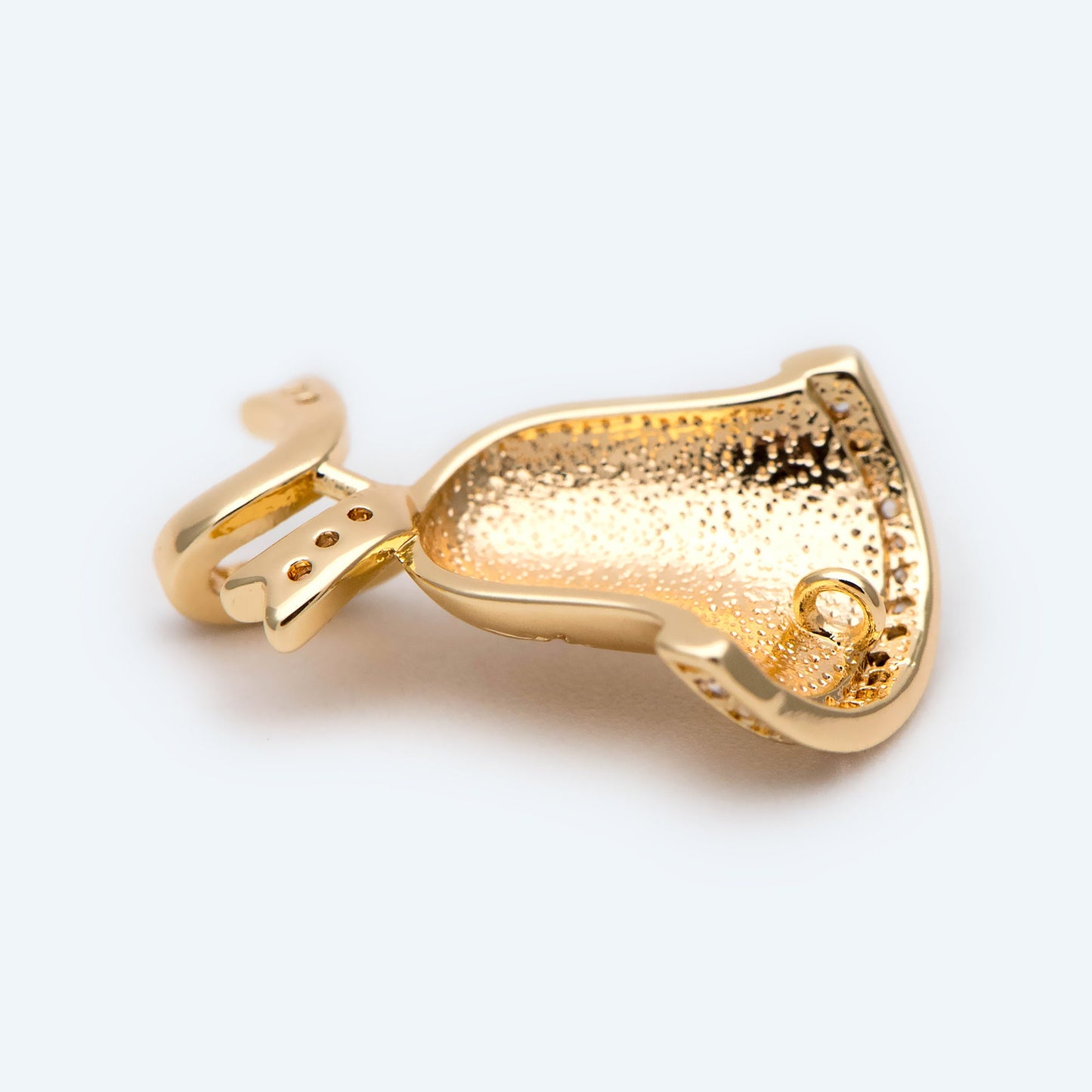 4pcs Gold Plated CZ Christmas Bell Charms: Tiny Jingle Pendants 21x14mm, (GB-713-N)