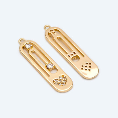 4pcs CZ Pave Gold Heart Oval Charms, Brass Long Oval Hoops, Geometric Hoop Circle Connector Pendants (GB-2477)