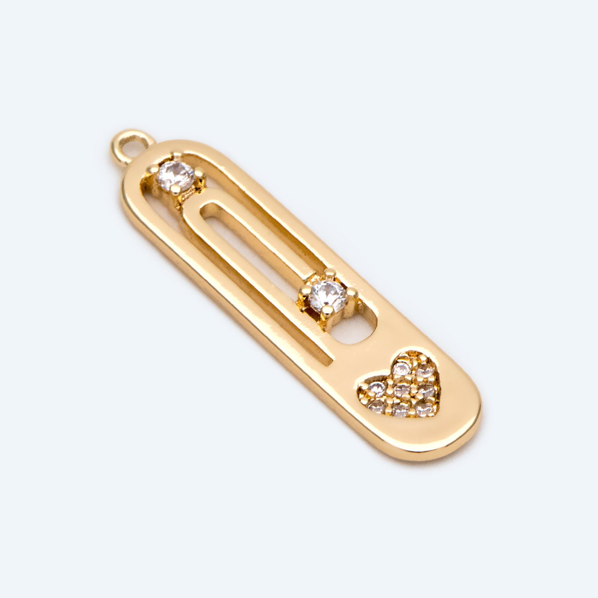 4pcs CZ Pave Gold Heart Oval Charms, Brass Long Oval Hoops, Geometric Hoop Circle Connector Pendants (GB-2477)