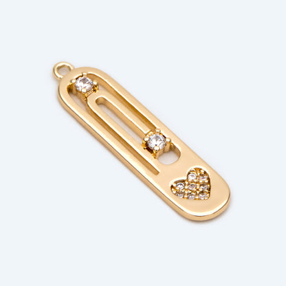 4pcs CZ Pave Gold Heart Oval Charms, Brass Long Oval Hoops, Geometric Hoop Circle Connector Pendants (GB-2477)