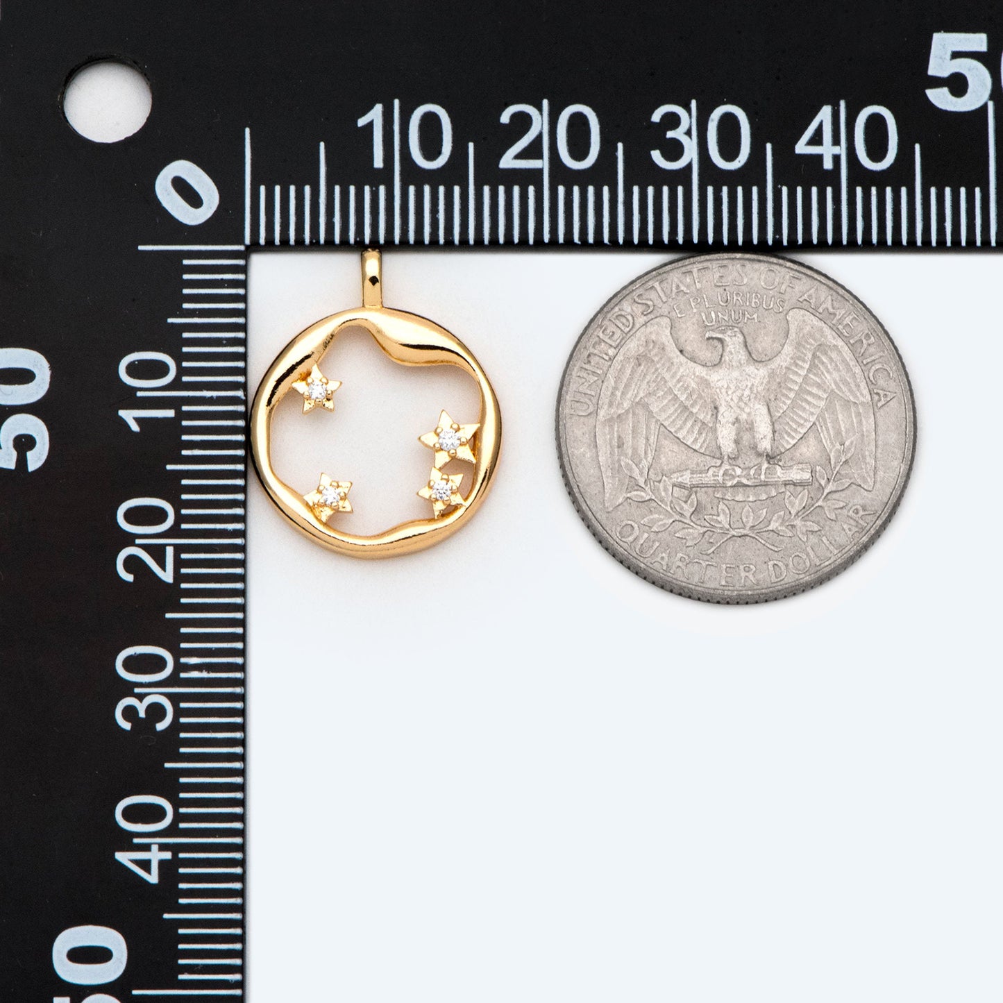 10pcs CZ pave Gold Irregular Circle and Star Pendants, 18K Gold plated Brass, Rhinestone Round Hoop Circle Charms (GB-2482)