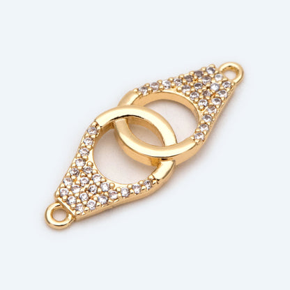 4pcs CZ Pave Gold Handcuff Charm Connectors, Gold Handcuffs Link, Necklace Bracelet Connector (GB-2379)