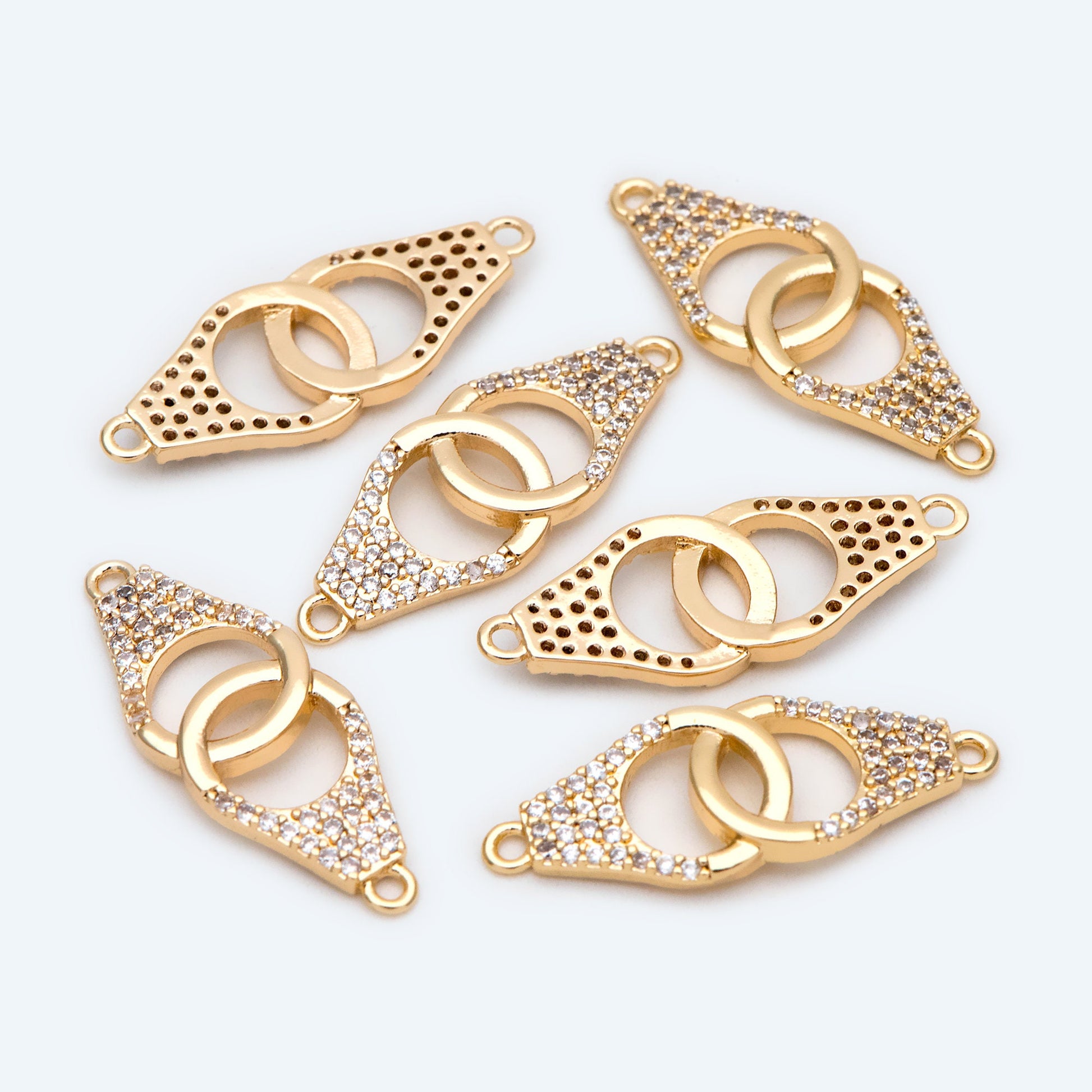 4pcs CZ Pave Gold Handcuff Charm Connectors, Gold Handcuffs Link, Necklace Bracelet Connector (GB-2379)
