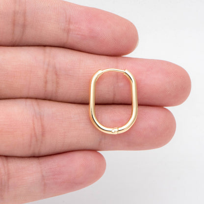 4pcs Oval Huggie Earrings, Oval Hoop Earrings 20x15mm, 18K Gold/ Rhodium plated Stainless Steel, Geometric Earring Supplies (GB-2387)