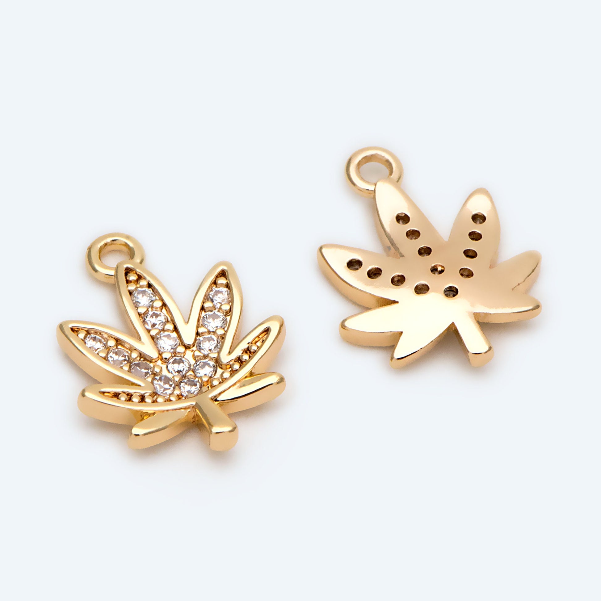 4pcs CZ Pave Gold Maple Leaf Charms, Leaf Pendants, Jewelry Making, Diy Material, Jewelry Supplies (GB-1312-A)