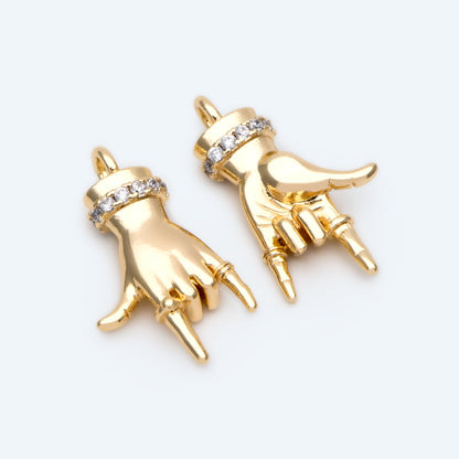 4pcs CZ Pave Gold Hand Charm, Earring Charm, Jewelry Making, Diy Material, Jewelry Supplies (GB-4156-A)