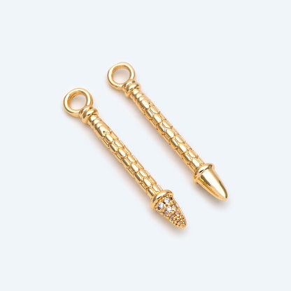4pcs CZ Pave Bar Charms, 18K Gold plated Brass Stick Pendants (GB-2422)