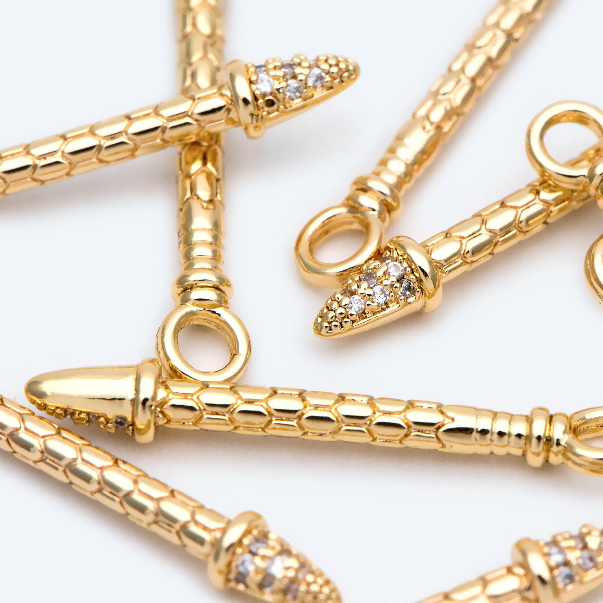 4pcs CZ Pave Bar Charms, 18K Gold plated Brass Stick Pendants (GB-2422)