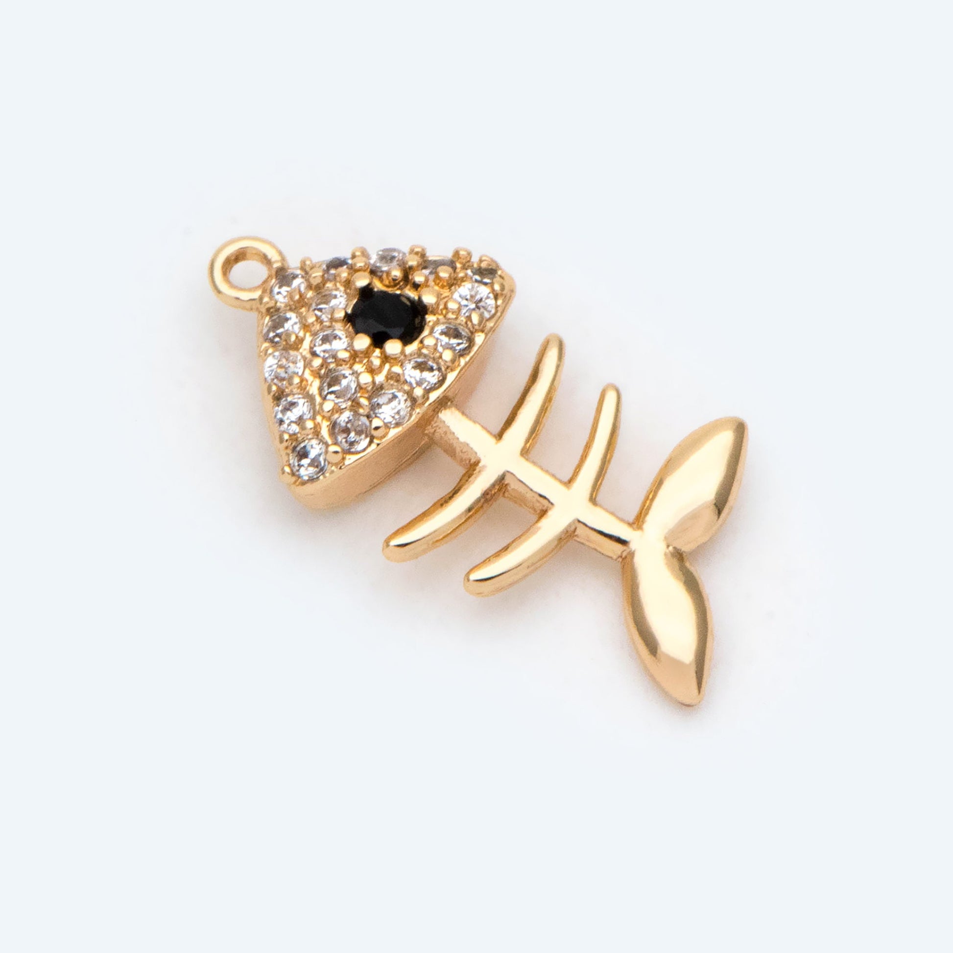 4pcs CZ Pave Gold Fishbone Charm, CZ Fishbone Pendant, Skeleton Pendant (GB-2936-A)