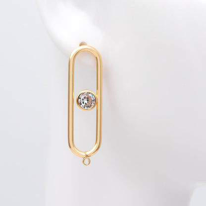 4pcs CZ pave Gold Oval Ear Posts, Geometric Stud Earring, Jewelry Supply (GB-2397)