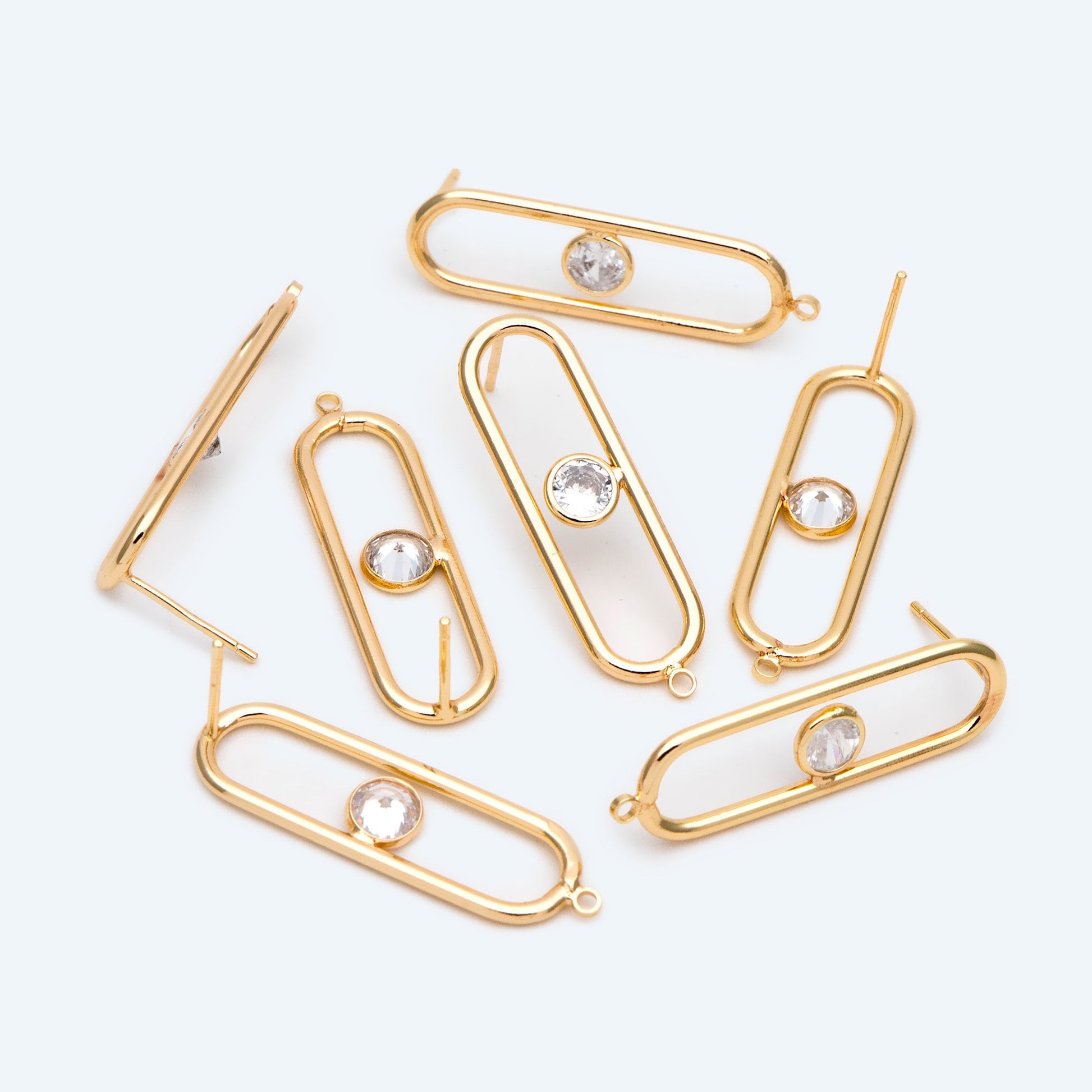 4pcs CZ pave Gold Oval Ear Posts, Geometric Stud Earring, Jewelry Supply (GB-2397)