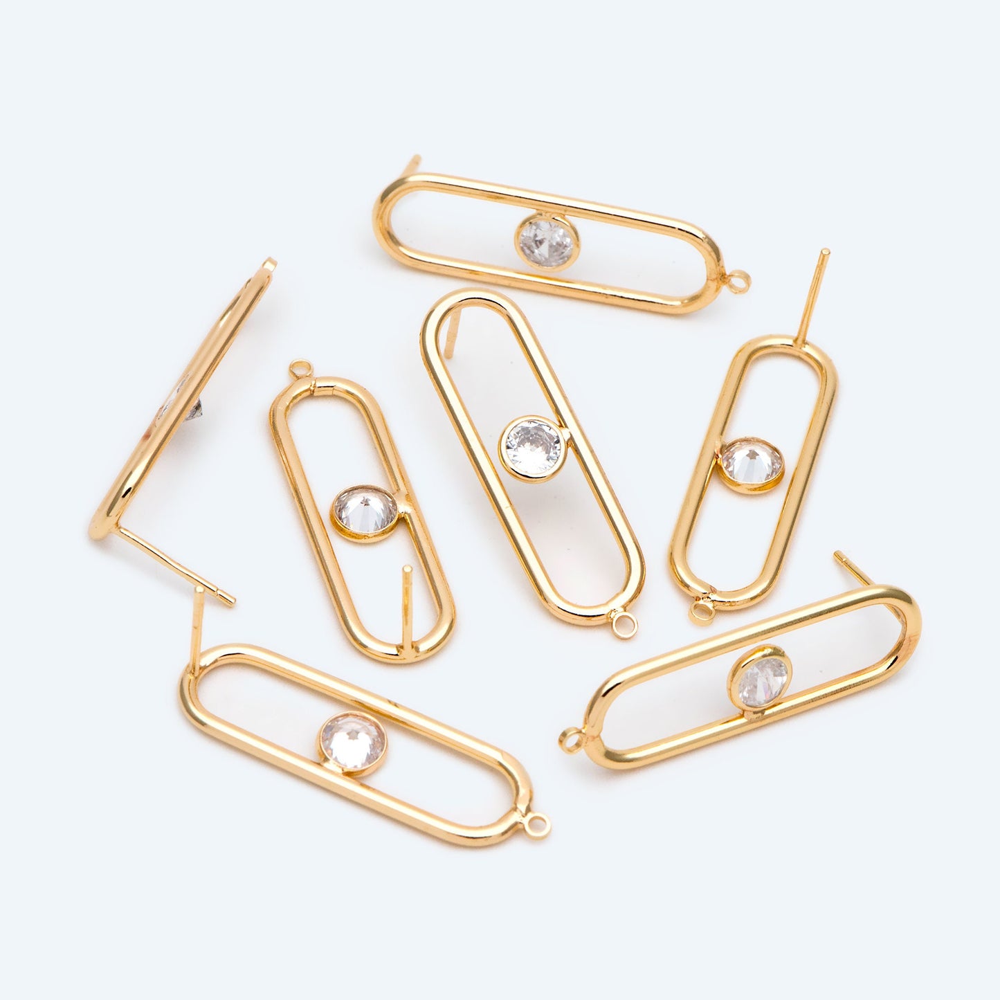 4pcs CZ pave Gold Oval Ear Posts, Geometric Stud Earring, Jewelry Supply (GB-2397)