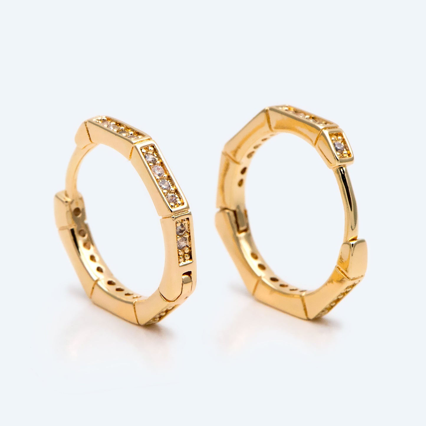 4pcs CZ Paved Polygon Hoop Earrings, Geometric Huggie Earrings, Minimalist Hoop Earrings (GB-2398)