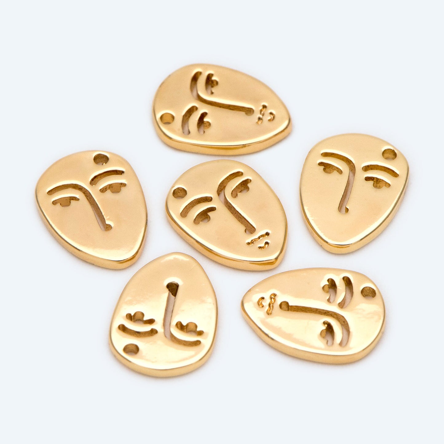 10pcs Gold Face Charm 13x10mm, 18K Gold plated Brass, Outline Man Face Pendants (GB-2419)
