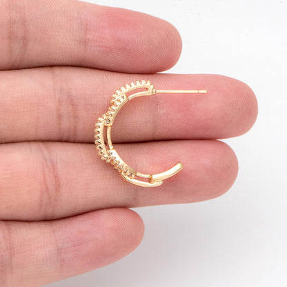 4pcs CZ Pave Gold Chain Earring, Curb Chain Earring, Geometric Hoop Stud Earring (GB-2426)