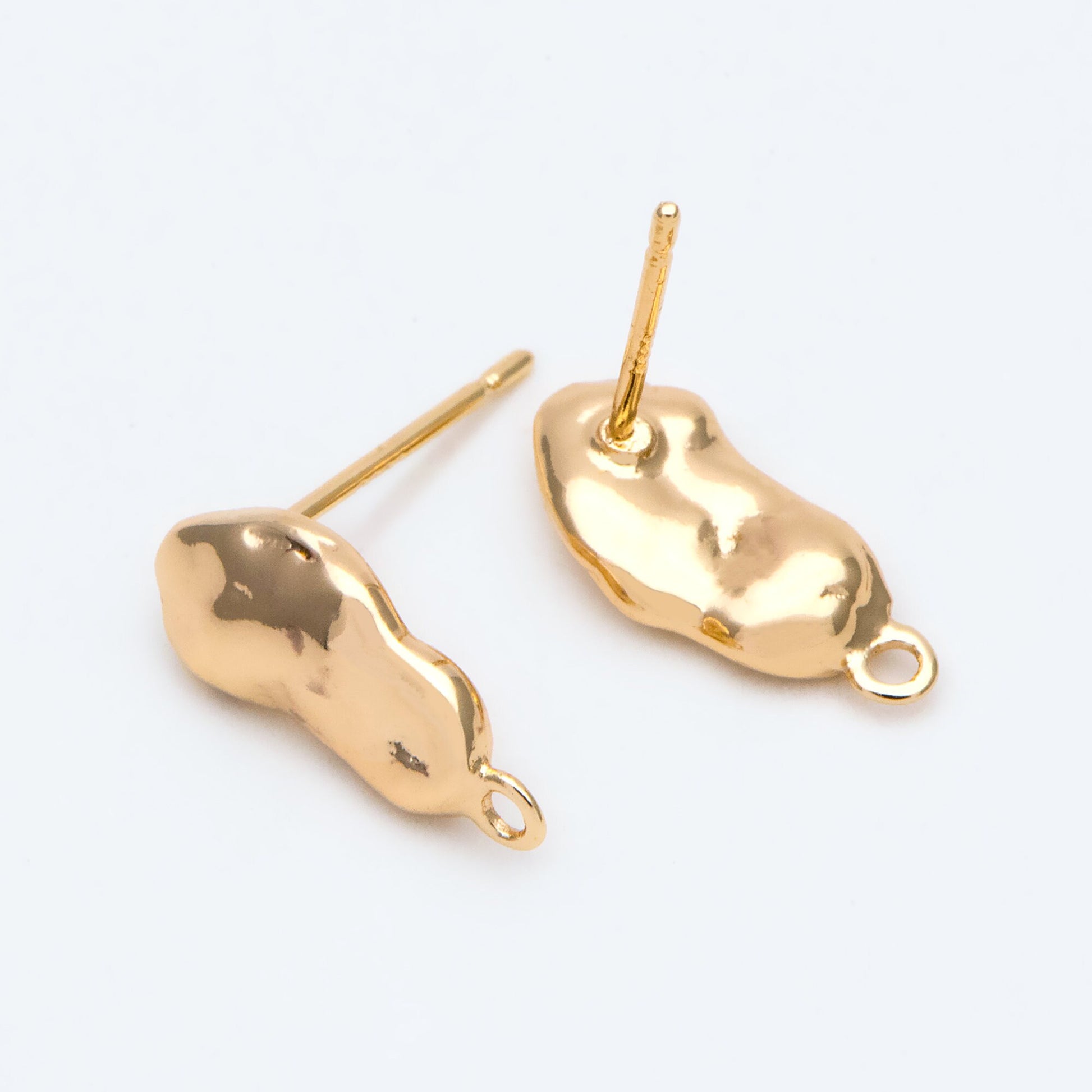 10pcs Gold Hammered Irregular Ear Posts, 18K Gold plated Brass, Geometric Stud Earring Components (GB-2541)