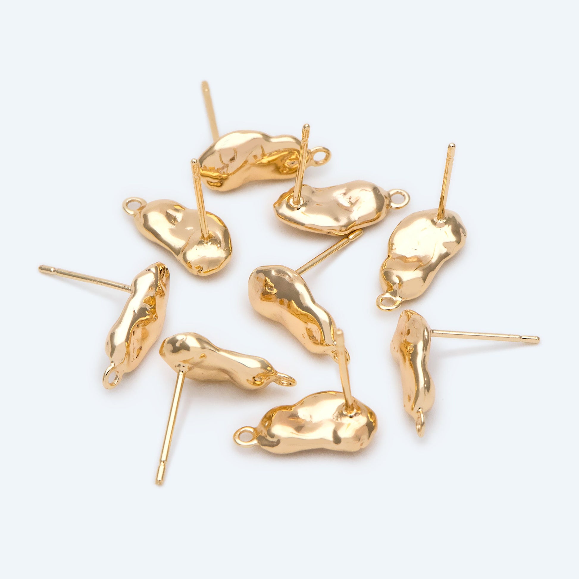 10pcs Gold Hammered Irregular Ear Posts, 18K Gold plated Brass, Geometric Stud Earring Components (GB-2541)