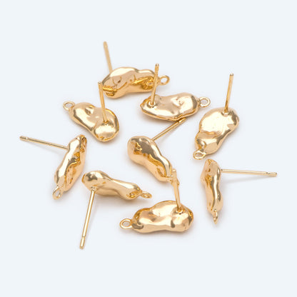 10pcs Gold Hammered Irregular Ear Posts, 18K Gold plated Brass, Geometric Stud Earring Components (GB-2541)