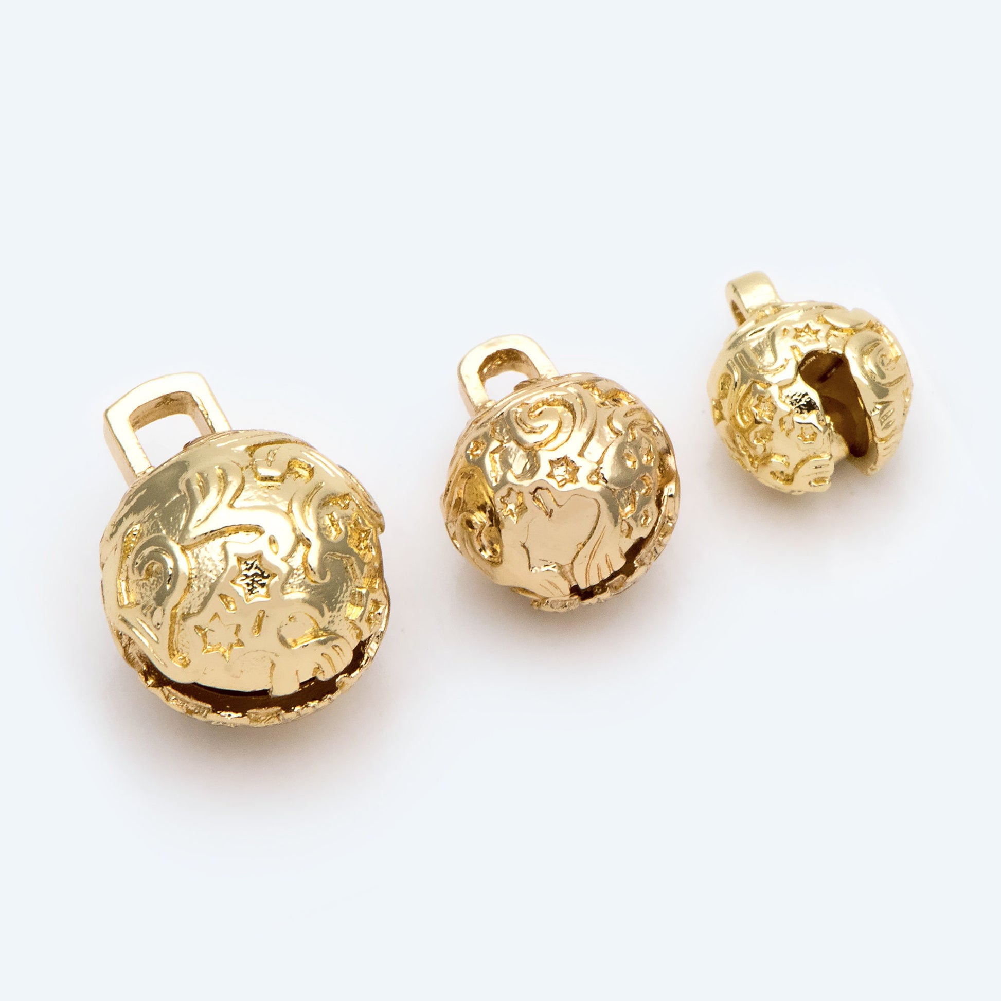 10pcs Gold Carved Star Sky Tinkle Bell, Jingle Bell, Dangle Charms Pendants (GB-2545)