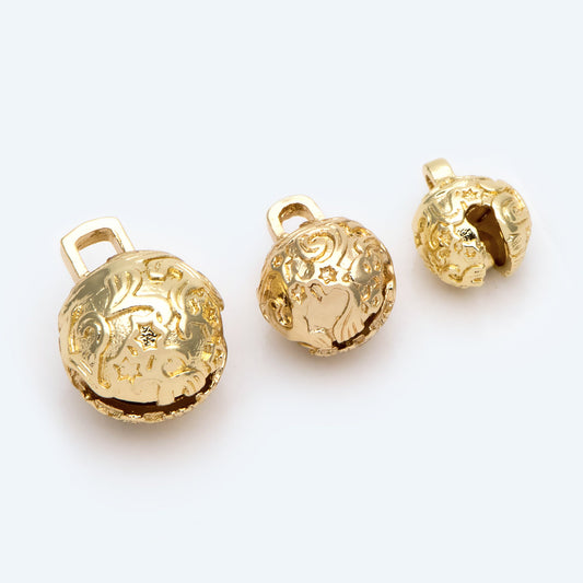 10pcs Gold Carved Star Sky Tinkle Bell, Jingle Bell, Dangle Charms Pendants (GB-2545)