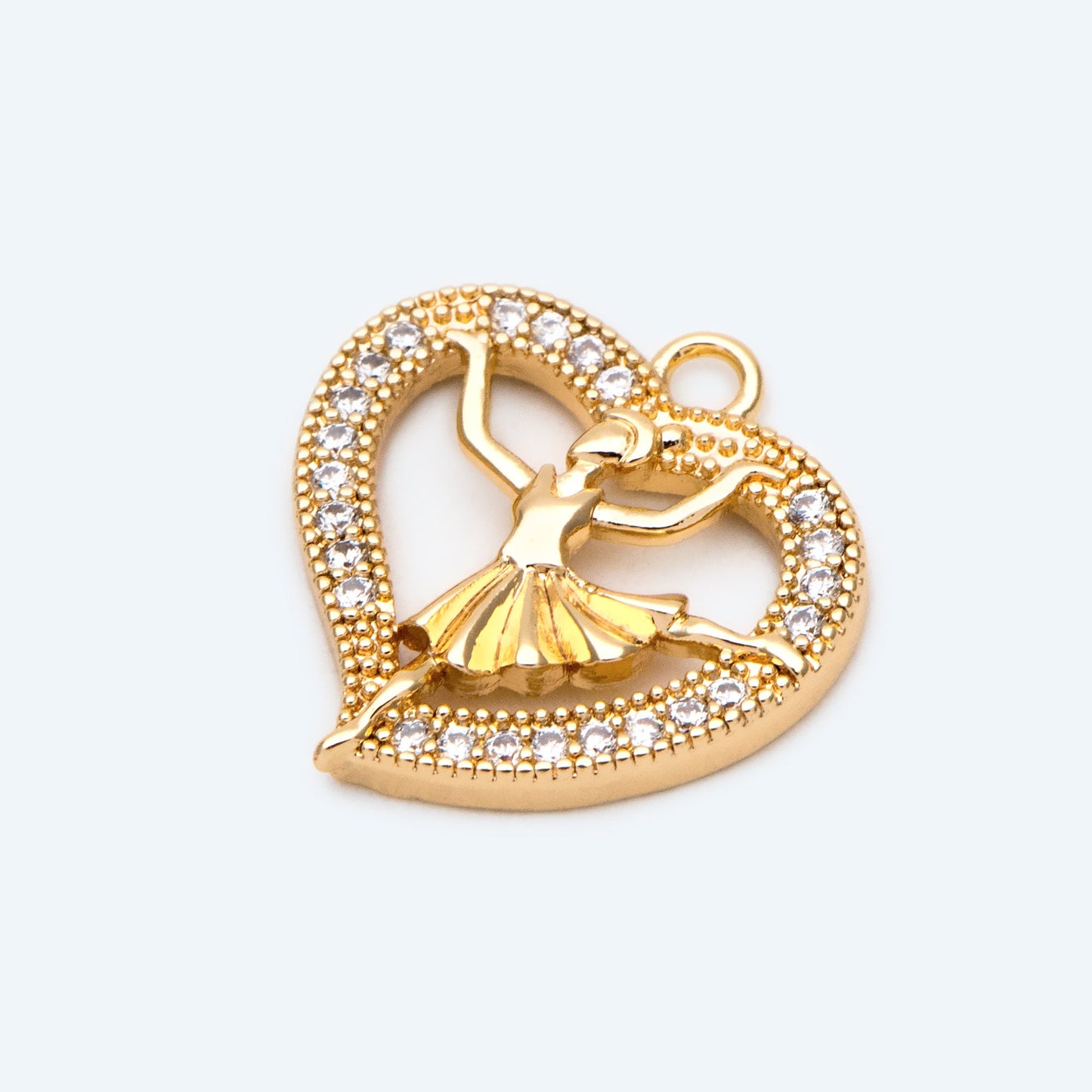 4pcs CZ pave Gold Dancer Heart Charm, Earring Findings, Jewelry Making, Diy Material, Jewelry Supplies (GB-1189-C)