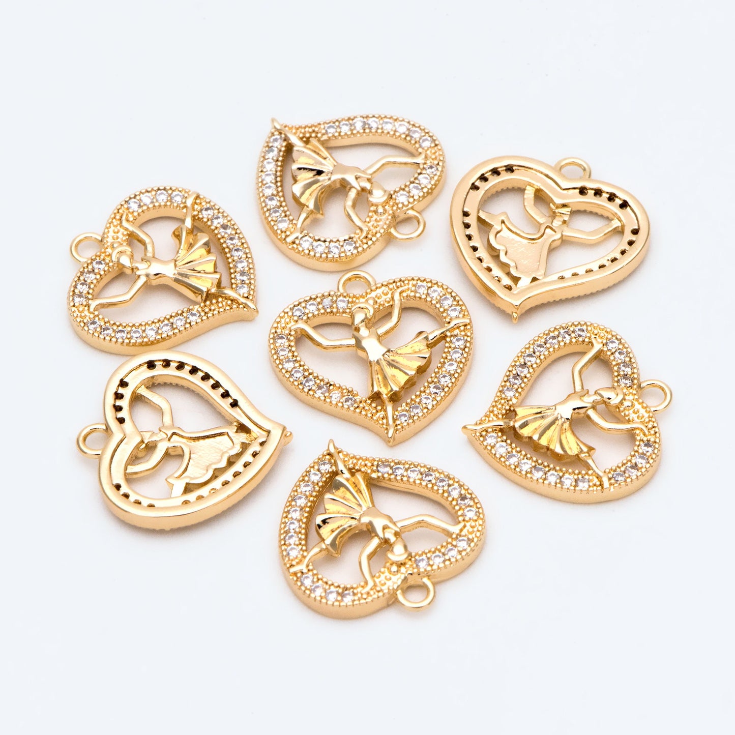 4pcs CZ pave Gold Dancer Heart Charm, Earring Findings, Jewelry Making, Diy Material, Jewelry Supplies (GB-1189-C)