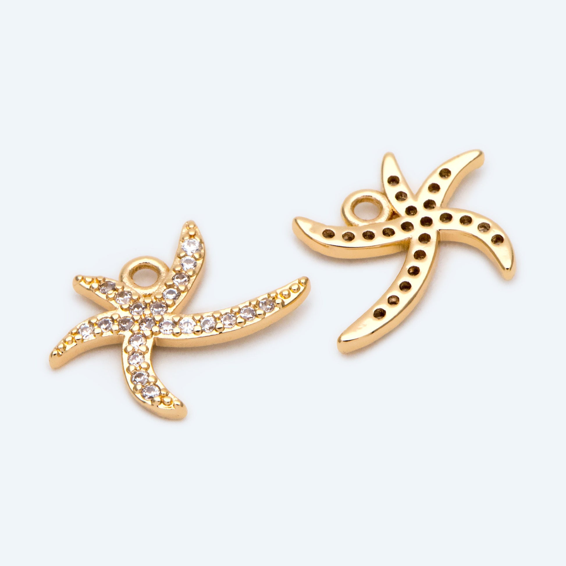 4pcs CZ Pave Gold Starfish Charms, Beach Style Starfish Pendants (GB-722-C)