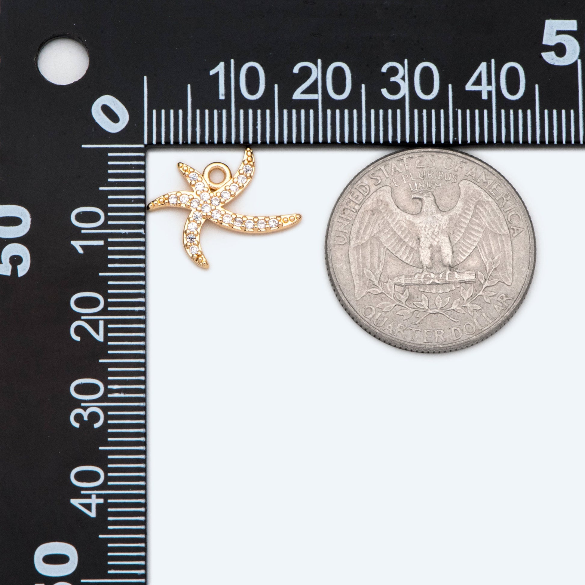 4pcs CZ Pave Gold Starfish Charms, Beach Style Starfish Pendants (GB-722-C)