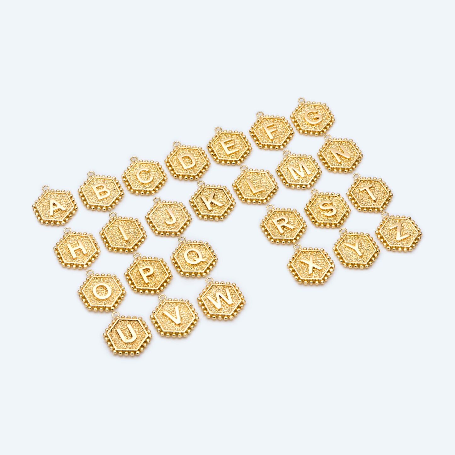 Gold/ Silver Alphabet Charms, English Letter Pendants 16x20mm, Hexagon Initial Coin Pendants, You Choose Letter (GB-2458)