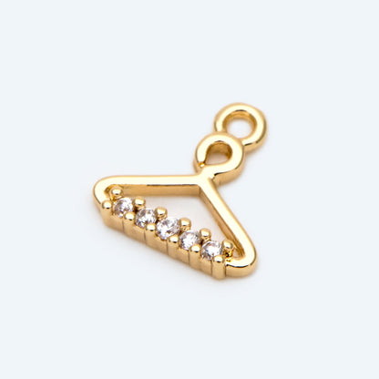 10pcs Gold Hanger Charm 9x9mm, Mini Coat Hanger Pendants, CZ Pave Clothes Hangers (GB-2526)