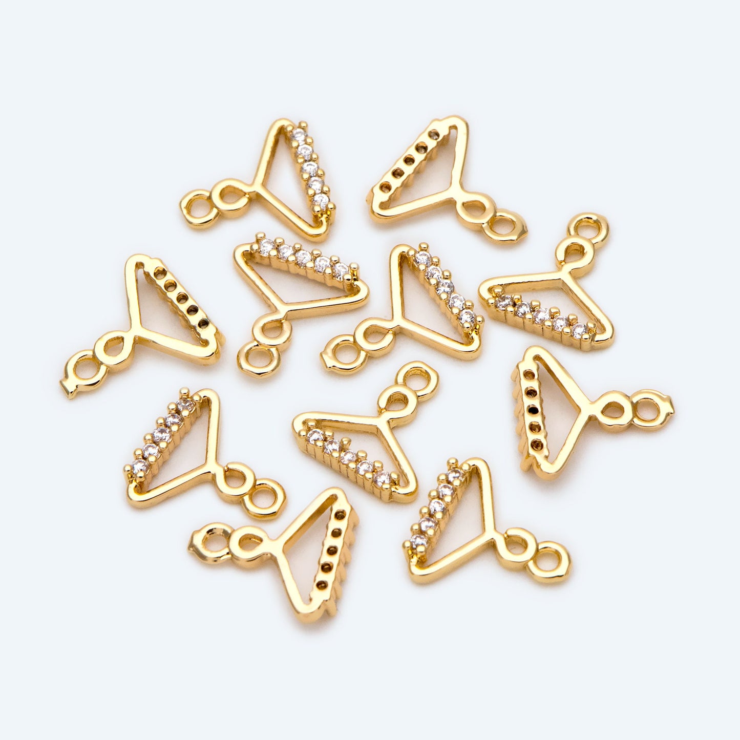 10pcs Gold Hanger Charm 9x9mm, Mini Coat Hanger Pendants, CZ Pave Clothes Hangers (GB-2526)