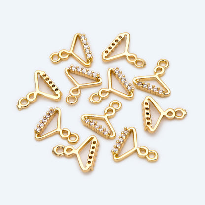 10pcs Gold Hanger Charm 9x9mm, Mini Coat Hanger Pendants, CZ Pave Clothes Hangers (GB-2526)