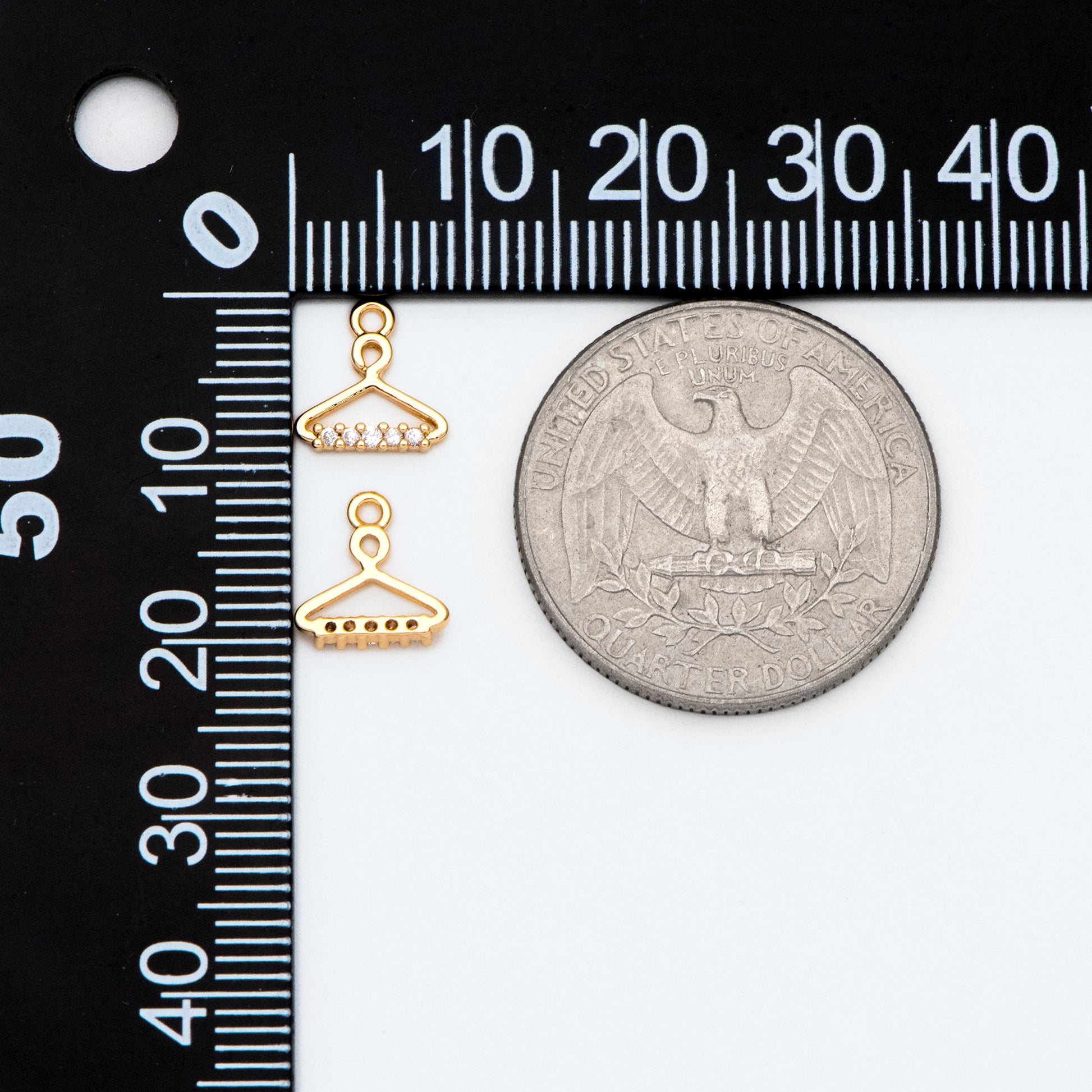 10pcs Gold Hanger Charm 9x9mm, Mini Coat Hanger Pendants, CZ Pave Clothes Hangers (GB-2526)