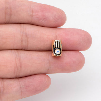 4pcs Gold Hamsa Hand Tube Spacer Beads 9x6mm, DIY Jewelry Making Supplies Wholesale (GB-2540)